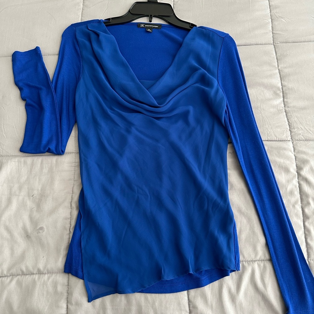 Blue layered long sleeve blouse